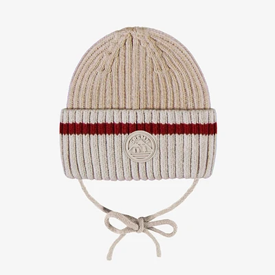 Beige knit toque with wool socks effect, baby