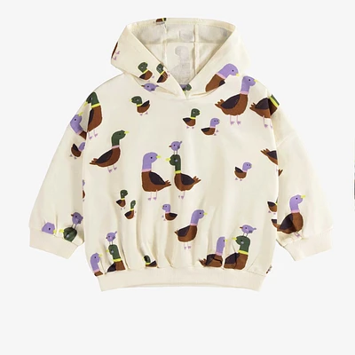 CREAM DUCK PRINT HOODIE FRENCH TERRY, BABY