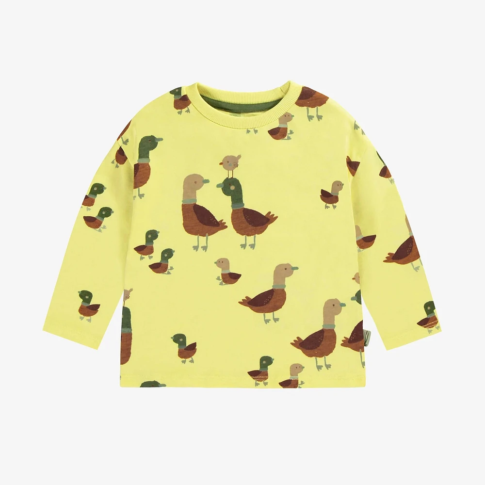 LONG-SLEEVED NEON YELLOW T-SHIRT WITH PRINT JERSEY, BABY