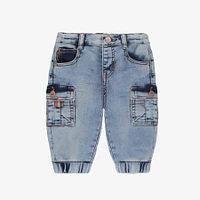 REGULAR-FIT, JOGGER-STYLE PANTS LIGHT BLUE STRETCH DENIM, BABY