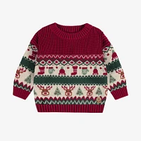 KNIT SWEATER WITH HOLIDAY ALL OVER PRINT