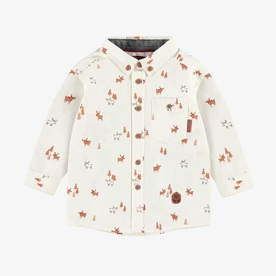 CREAM SHIRT WITH REINDEER ALL OVER PRINT COTTON POPLIN, BABY