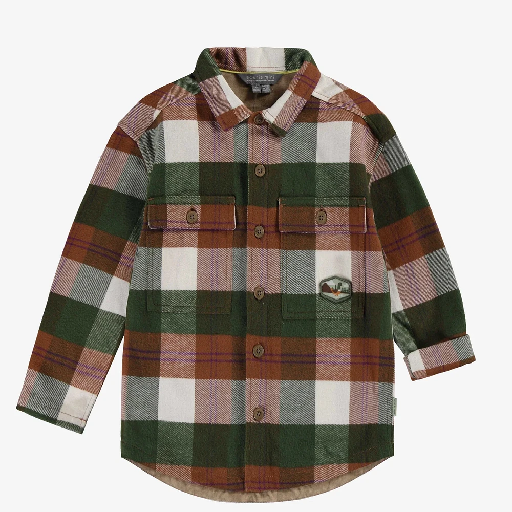 GREEN AND BROWN PLAID SHIRT HEAVY FLANNEL, CHILD