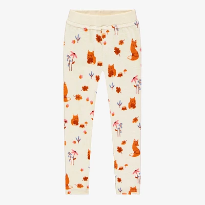 Cream leggings with fox all over print velvet, child