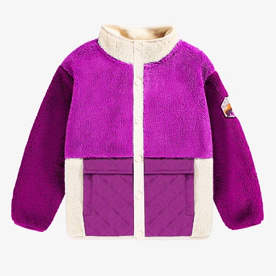 Sherpa purple color-block vest with high collar, child