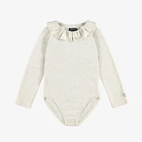 CREAM BODYSUIT WITH CLAUDINE COLLAR SHINY POINTELLE JERSEY, CHILD