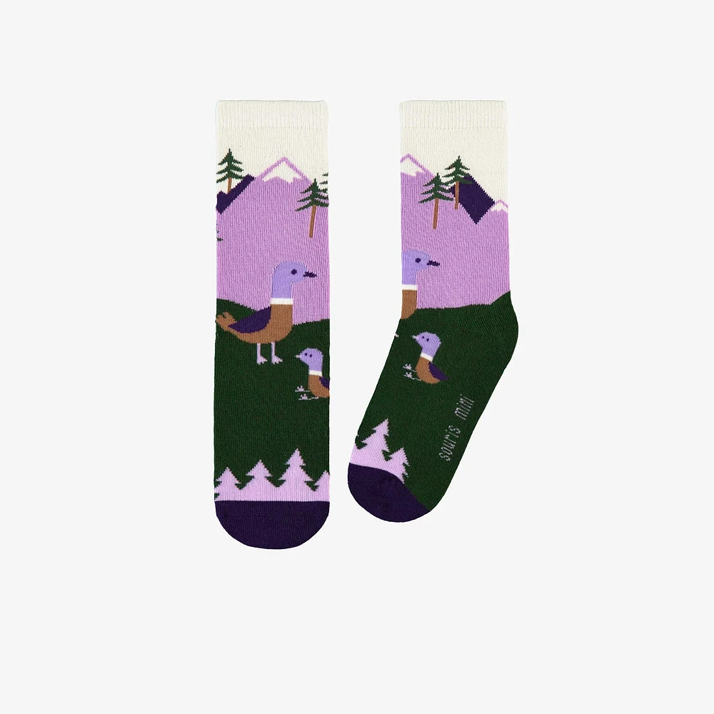 PURPLE AND GREEN SOCKS WITH DUCKS, CHILD