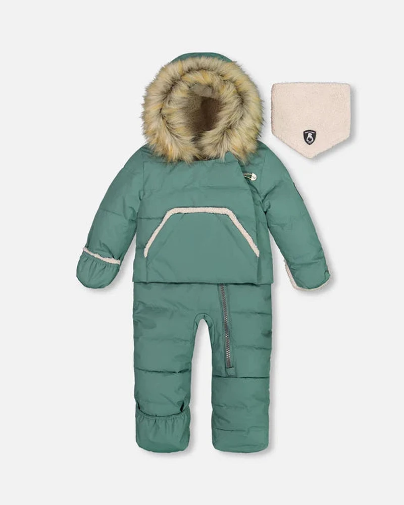 One Piece Baby Hooded Snowsuit Silver Pine Designed For Car Seat