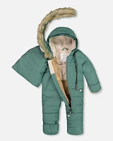 One Piece Baby Hooded Snowsuit Silver Pine Designed For Car Seat