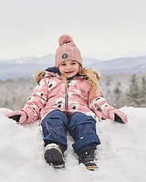 Two Piece Snowsuit Pink Printed Off White Flowers And Navy