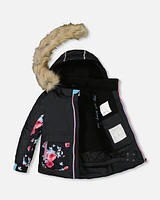 Two Piece Snowsuit Black Printed Roses