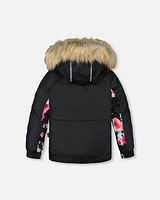 Two Piece Snowsuit Black Printed Roses