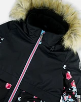 Two Piece Snowsuit Black Printed Roses