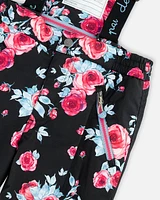 Two Piece Snowsuit Black Printed Roses