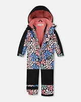 One Piece Snowsuit Printed Retro Flowers Blue