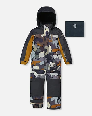 One Piece Snowsuit Dark Gray Printed Camo