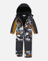 One Piece Snowsuit Dark Gray Printed Camo