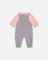 Organic Cotton Onesie And Printed Overall Set Gray With Apples