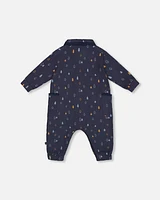 Printed Muslin Jumpsuit Blue With Pine