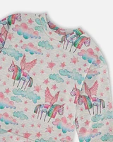 Printed Shiny French Terry Dress Gray Mix Unicorn