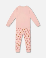 Organic Cotton Two Piece Pajama Set Pink Christmas Cookies