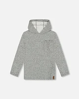 Super Soft Brushed Hooded T-Shirt With Pocket Dark Gray Mix