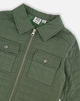 Quilted Canvas Overshirt With Pockets Forest Green