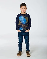 Raglan T-Shirt With Dinosaur Print Navy