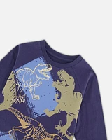 Raglan T-Shirt With Dinosaur Print Navy