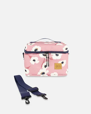 Lunch Box Pink Printed Off White Flowers