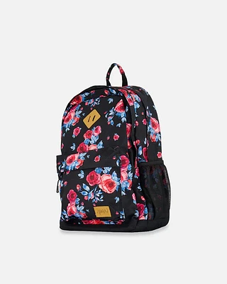 Backpack Black Printed Roses - 18L