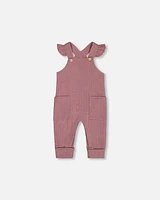 Printed Organic Cotton Onesie And Pointelle Overall Set Woodrose