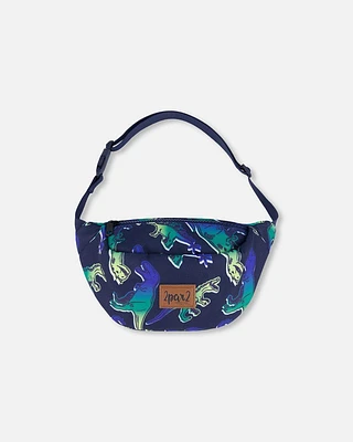 Printed Fanny Pack Blue And Green Dino On Navy