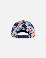 Printed Cap Navy And Yellow Pink Flowers