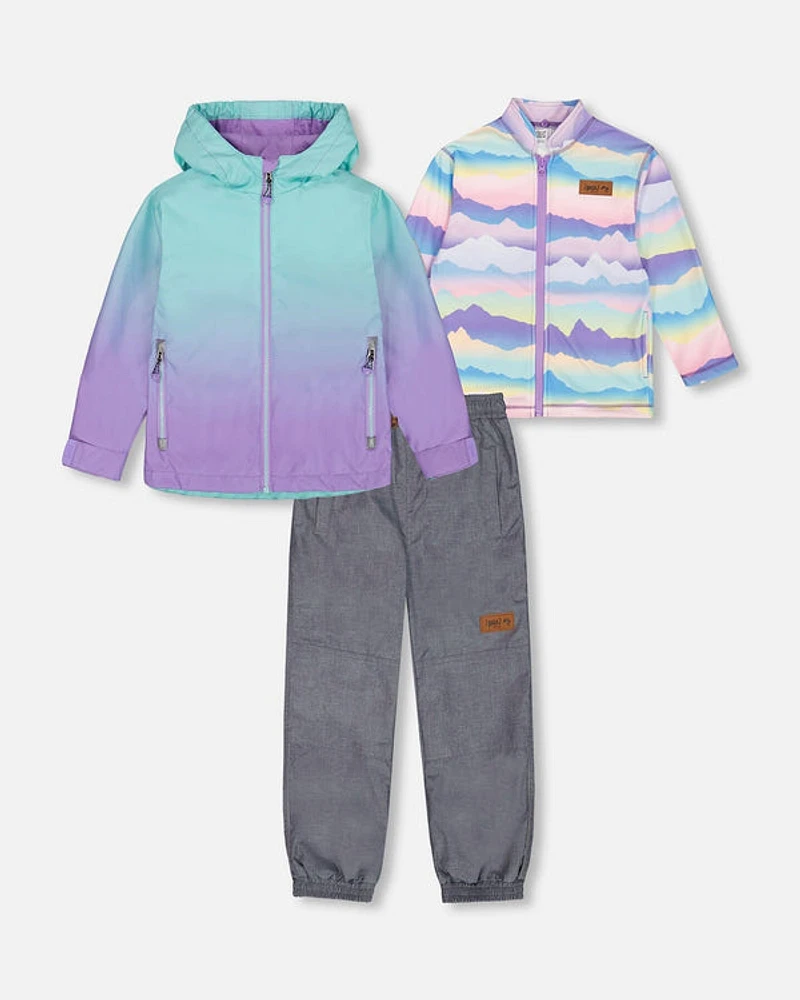 3-In-1 Mid-Season Outerwear Set Turquoise And Mauve Gradient