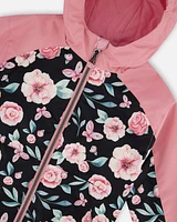 3-In-1 Mid-Season Outerwear Set With Printed Jacket Pink, Black, And Flowers