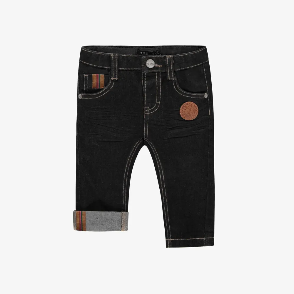 BLACK FITTED DENIM PANTS, BABY