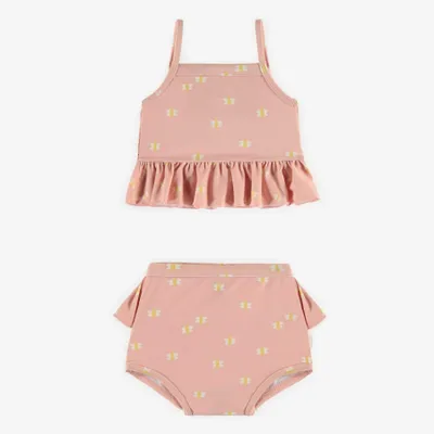 PINK TWO-PIECE SWIMSUIT WITH SMALL BUTTERFLIES
