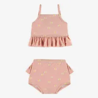 PINK TWO-PIECE SWIMSUIT WITH SMALL BUTTERFLIES