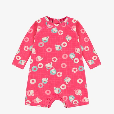 PINK ONE PIECE SWIMSUIT WITH FLAMINGO ALL OVER PRINT, BABY