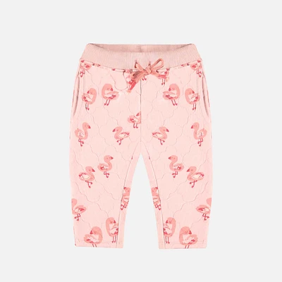 PINK QUILTED JERSEY PANTS WITH PATTERNS, BABY