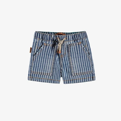 STRIPED BLUE DENIM SHORTS, BABY