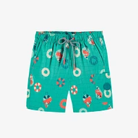 BLUE SWIM BERMUDA SHORTS WITH FLAMINGO ALL OVER PRINT, CHILD