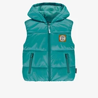 TURQUOISE SLEEVELESS PUFFER WITH HOOD