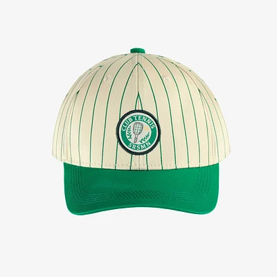 CREAM AND GREEN STRIPED CAP WITH ROUNDED PEAK, CHILD