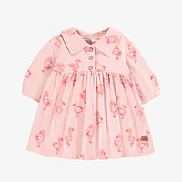 PINK DRESS AND BLOOMER STRETCH JERSEY WITH FLAMINGO ALL OVER PRINT, NEWBORN