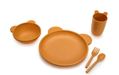 5 Piece Cellulose Feeding Set, Plate, Bowl, Cup, Spoon & Fork