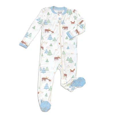 Bamboo Footies with Two Way Zipper (Moose Woods Print)