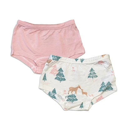 Bamboo Girls Boyshorts 2 Pack (Deer Forest Print/Teatime Pink)