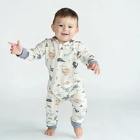 Bamboo Fleece Hooded Romper w/2 Way Zipper (Dino Delight Print)